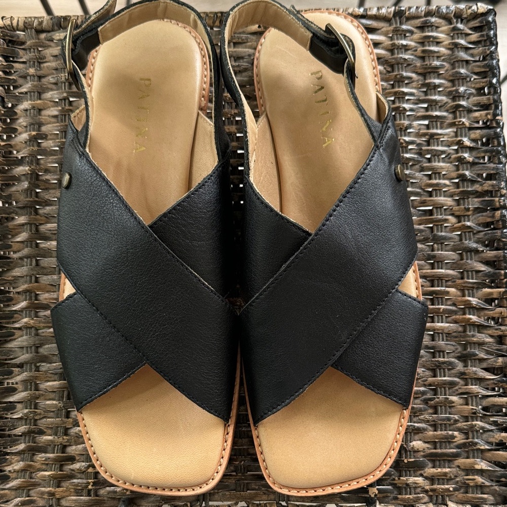 PATINA Leather Criss Cross Adjustable Strap Slingback Sandals Handmade size‎ 9